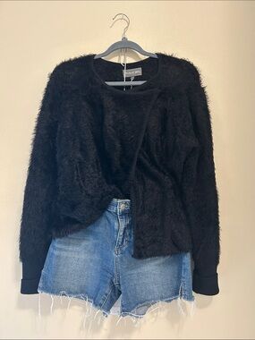 Michael Stars Black Fuzzy Open Cardigan Sweater